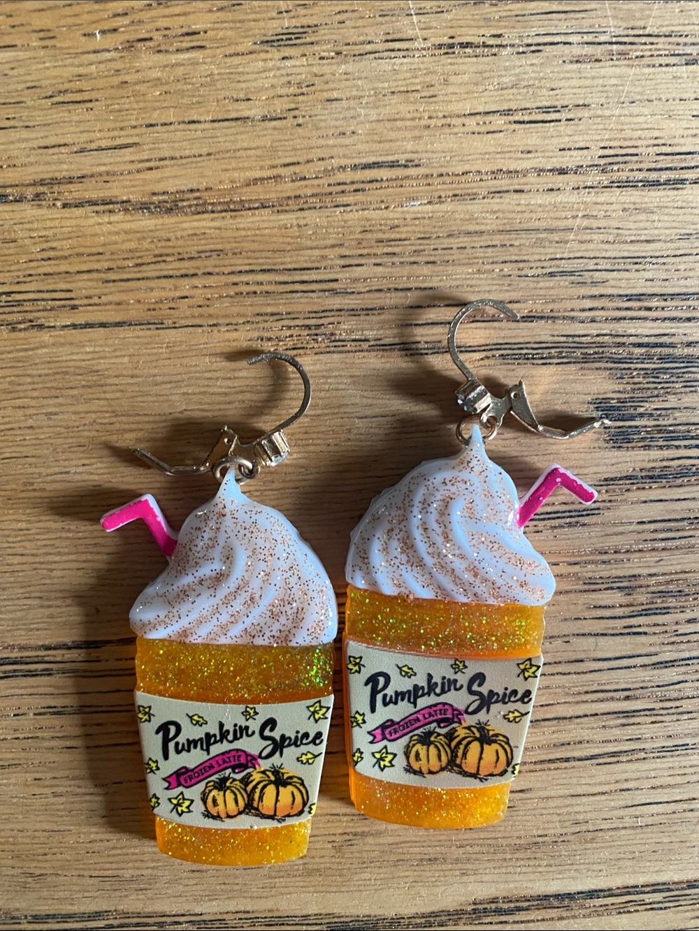 Betsey Johnson Pumpkin Spice Glitter Drink Earrings - White & Orange